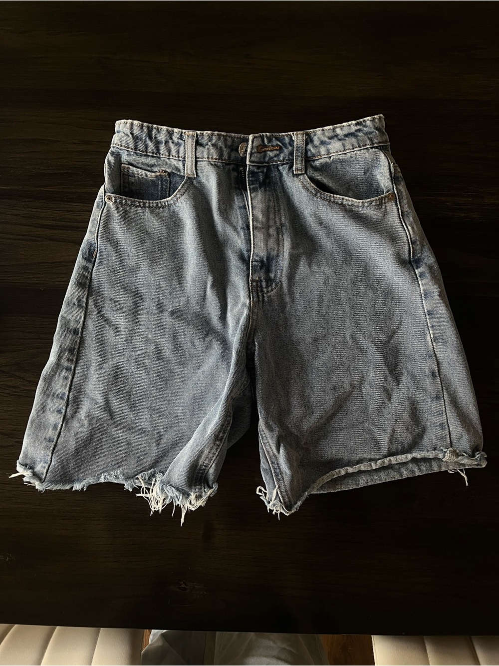 Missguided Light Blue Frayed Denim Shorts